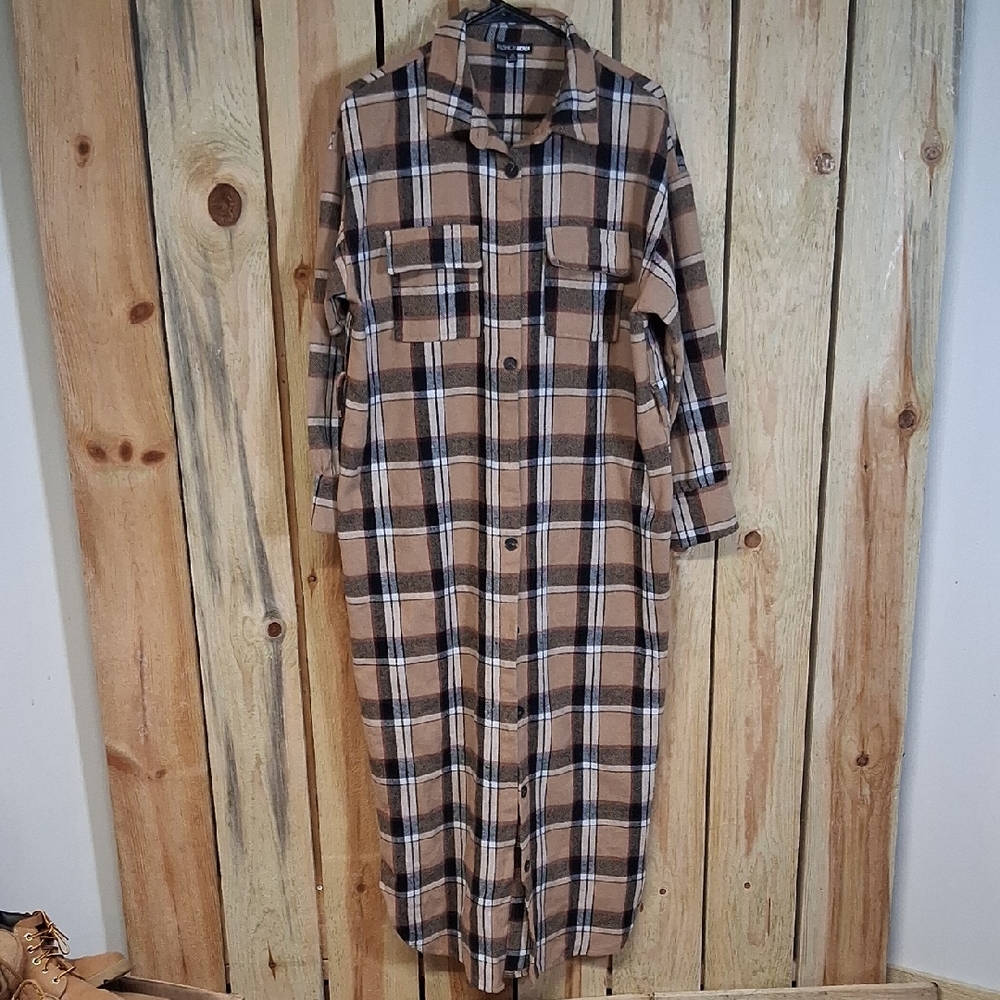 Fashion Nova Womens "Back To Reality" Shacket Size M Casual Cabincore